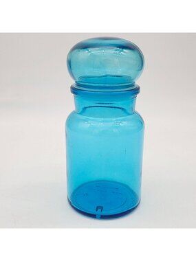 Belgium Blue Glass Apothecary Jar 7" With Lid Vintage